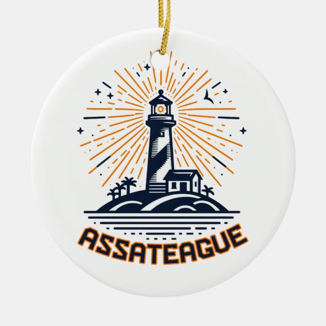Assateague Virginia Lighthouse Sunrise Ceramic Tree Decoration (Front)