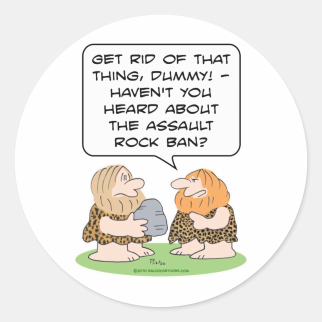 assault rock ban rifle caveman cavemen gun control classic round sticker (Front)