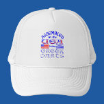 Assembled in USA Using Greek Parts Trucker Hat<br><div class="desc">Design,  on trucker hat,  shows both Flags of the United States of America and Greece. Reads,  "Assembled in the USA using Greek Parts". Can be fun at a Greek family reunion,  festival,  or Oxi Day celebration.</div>