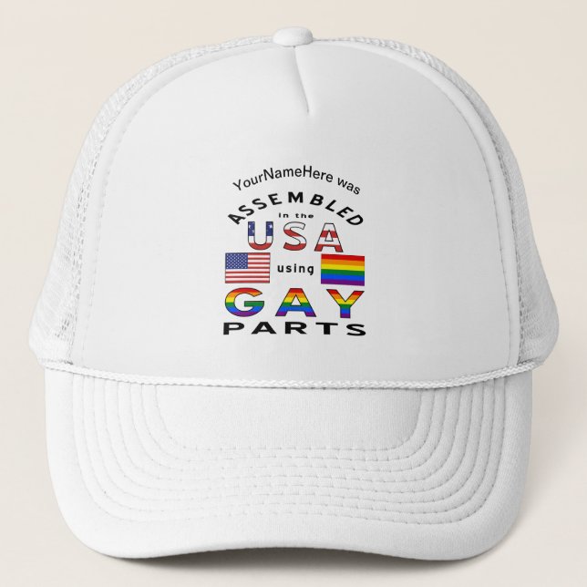 Assembled USA Gay Parts Personalised Name  Trucker Hat (Front)