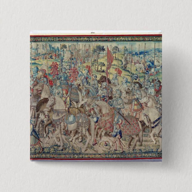 Assembling the Riders, from the tapestry of 'David 15 Cm Square Badge (Front)
