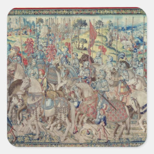 Assembling the Riders, from the tapestry of 'David Square Sticker