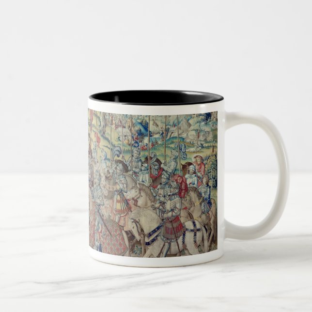 Assembling the Riders, from the tapestry of 'David Two-Tone Coffee Mug (Right)