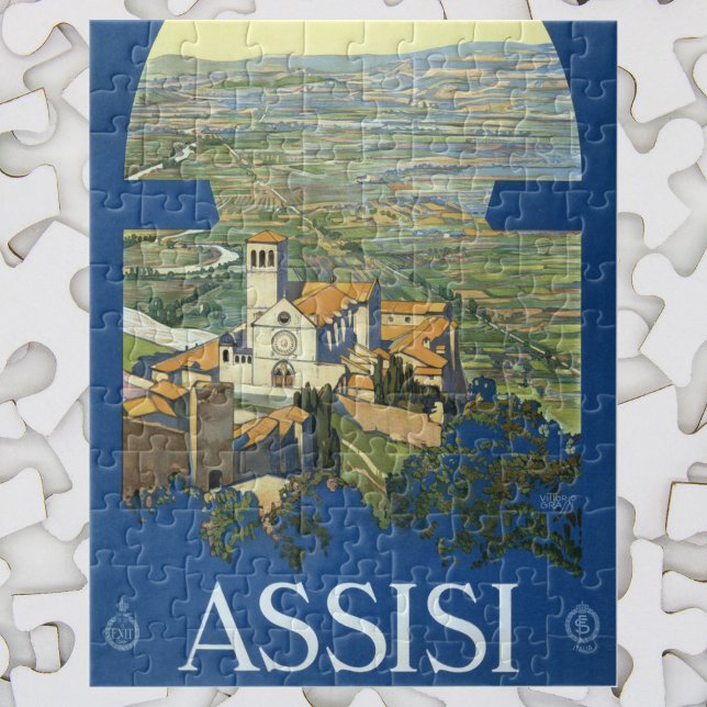Assisi Italy Vintage Travel Art Francesco Basilica Jigsaw Puzzle (Creator Uploaded)