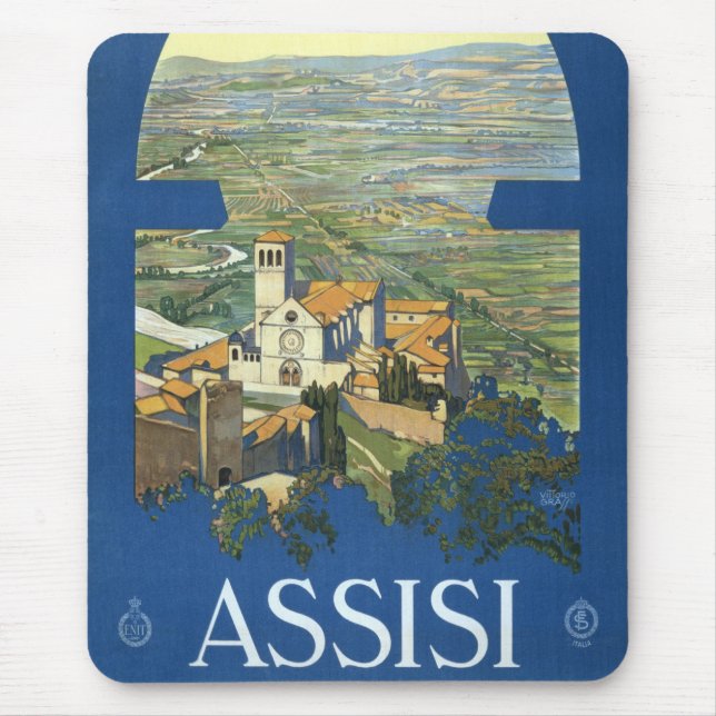 Assisi Italy Vintage Travel Art Francesco Basilica Mouse Mat (Front)