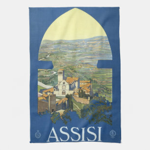 Assisi Italy Vintage Travel Art Francesco Basilica Tea Towel