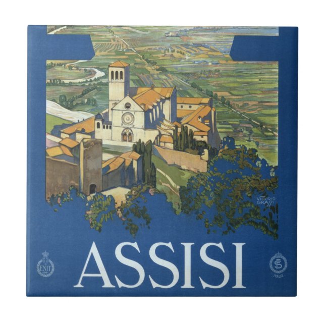 Assisi Italy Vintage Travel Art Francesco Basilica Tile (Front)