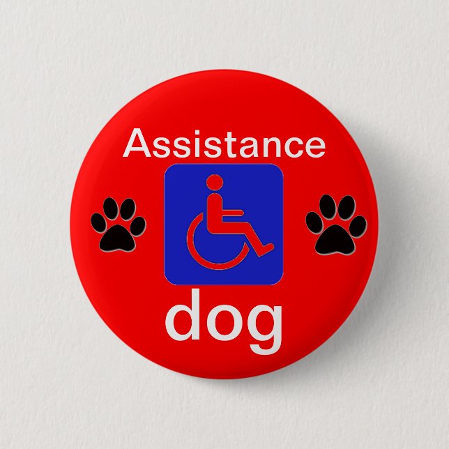assistance dog disabled symbol with paws 6 cm round badge (Front)