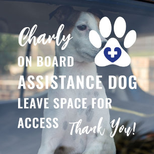 Assistance Dog on Board Pet Paw Blue Medical Logo Window Cling