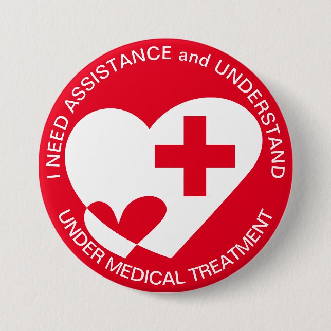 ASSISTANCE/HELP NEED 7.5 CM ROUND BADGE (Front)