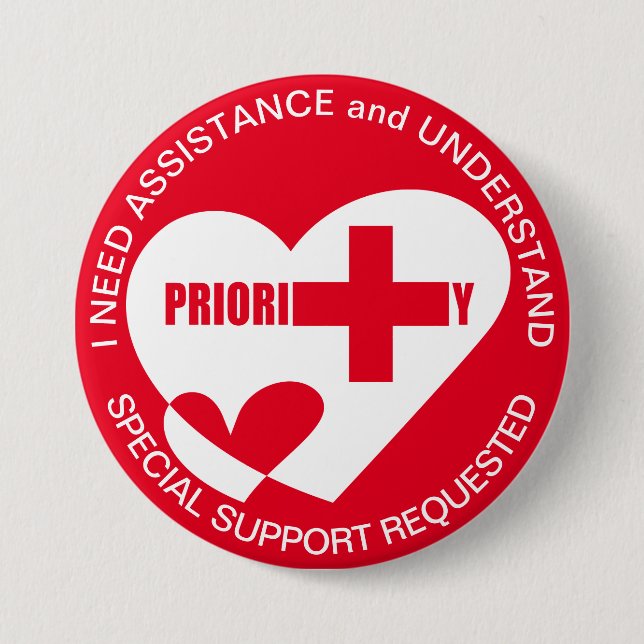 ASSISTANCE/HELP NEED Priority 7.5 Cm Round Badge (Front)