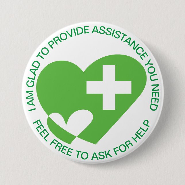 ASSISTANCE/HELP Volunteer Plain 7.5 Cm Round Badge (Front)