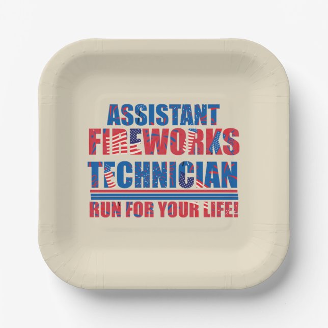 Assistant fireworks technician funny 4th of july paper plate (Front)