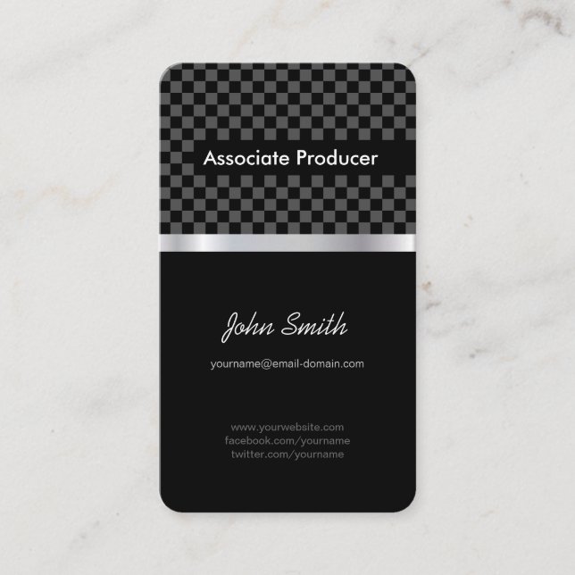 Associate Producer - Elegant Black Chessboard Business Card (Front)