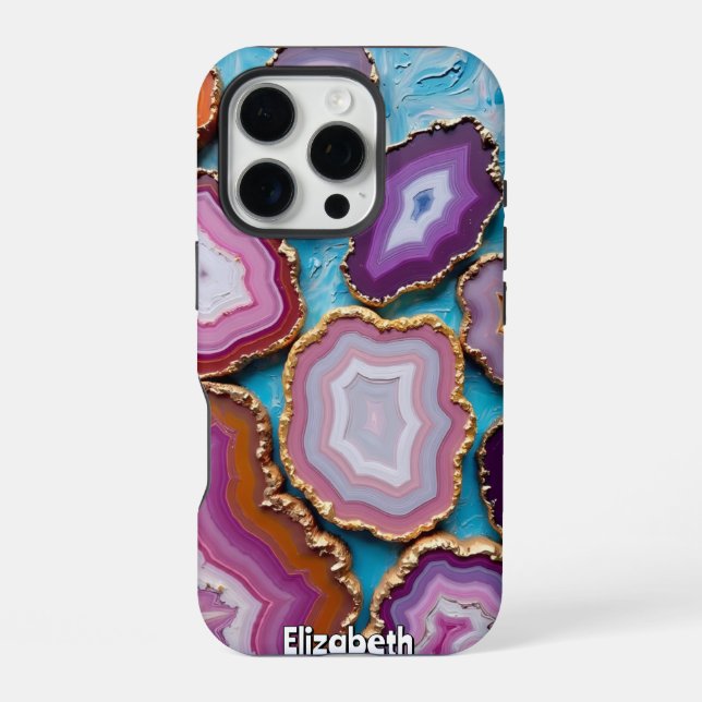 Assorted Agate Slices with Gold Trim iPhone Case (Back)