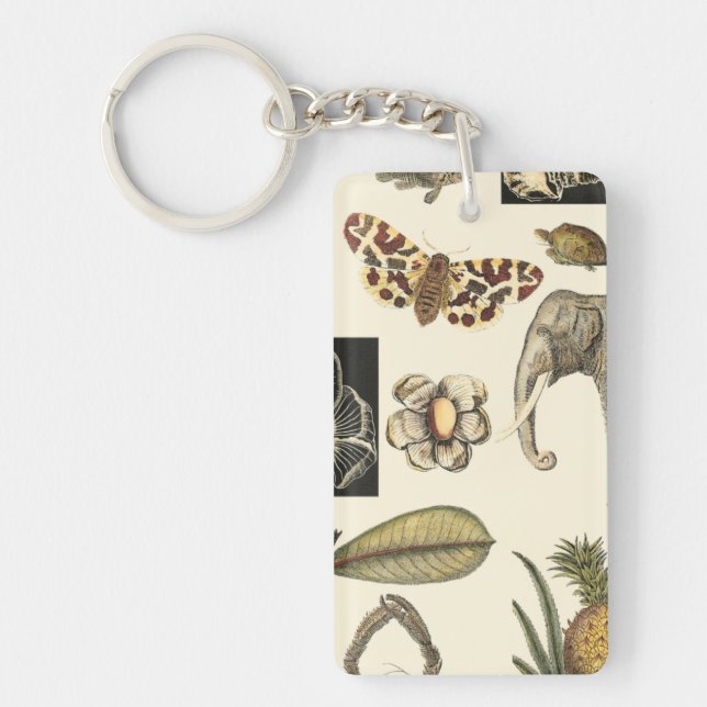 Assorted Animals Painted on Cream Background Key Ring (Front)