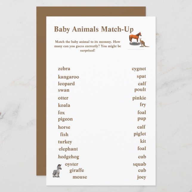 Assorted Animals Themed Match-Up Game (Front/Back)
