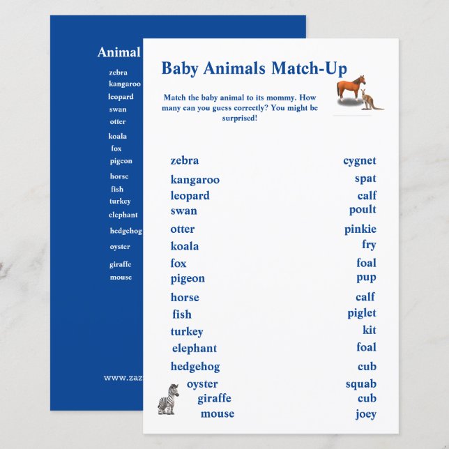 Assorted Animals Themed Match-Up Game (Front/Back)