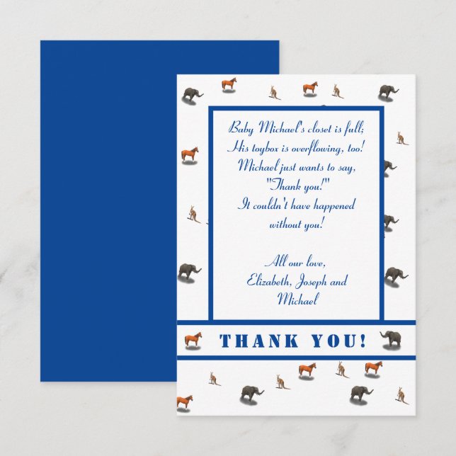 Assorted Animals Themed  Thank You Card (Front/Back)