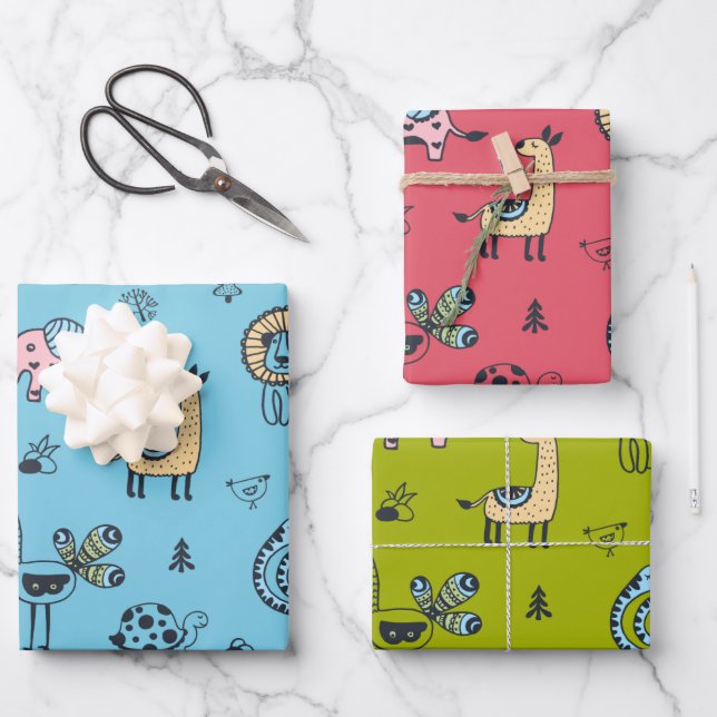 Assorted Animals Wrapping Paper  Set (Front)