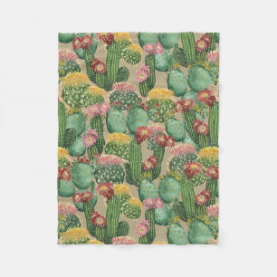Assorted Blooming Cactus Plants Fleece Blanket