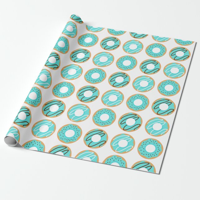 Assorted Blue Doughnuts Pattern Wrapping Paper (Unrolled)