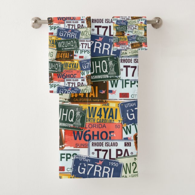 Assorted Car License Plates Bath Towel Set (Insitu)