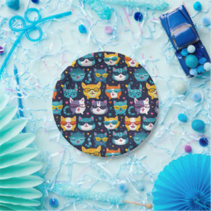 Assorted Cat Faces Funny Cool Cats  Paper Plate