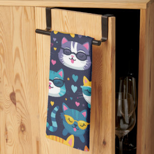 Assorted Cat Faces Funny Cool Cats Tea Towel
