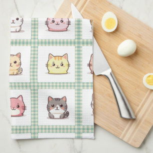 Assorted Cats Vintage Gingham Tea Towel