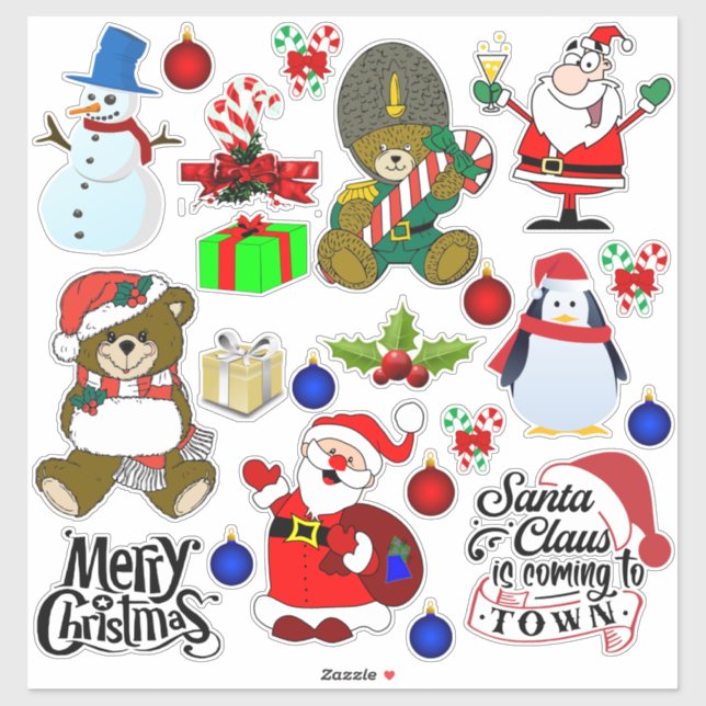 Assorted CHristmas holiday Stickers Santa Snowman  (Sheet)