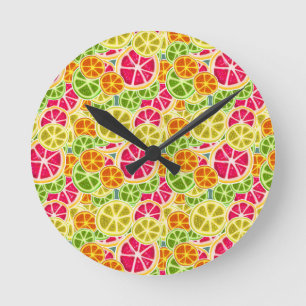 Assorted Citrus Fruit Slices Pattern Round Clock