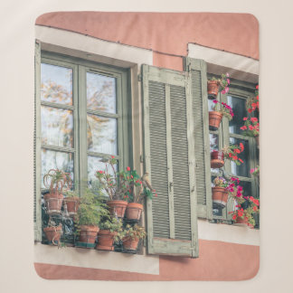 ASSORTED-COLOR FLOWERS IN VASE NEAR WINDOW SHERPA BLANKET