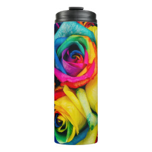Assorted-color petaled flowers thermal tumbler