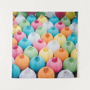 Assorted-color sky lantern lot tapestry