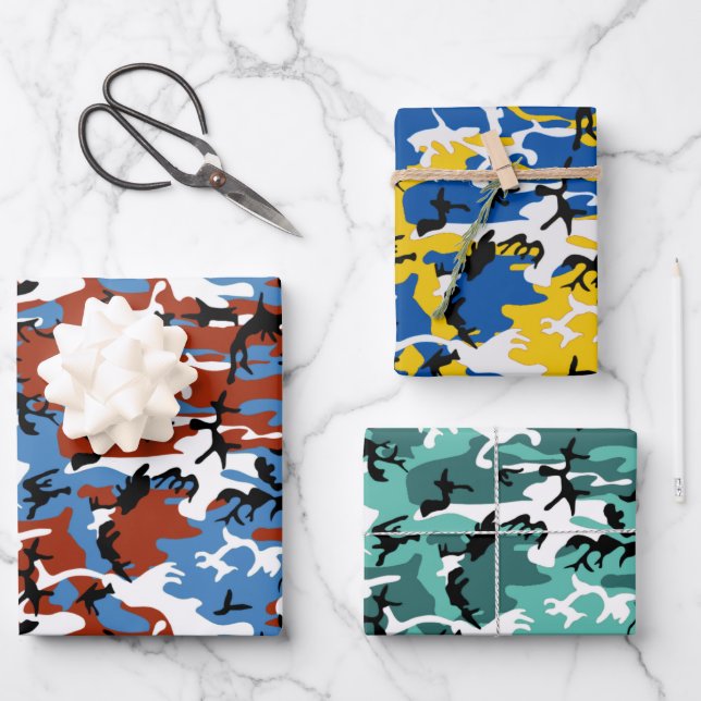 Assorted Colorful Camo Wrapping Paper Sheet (Front)