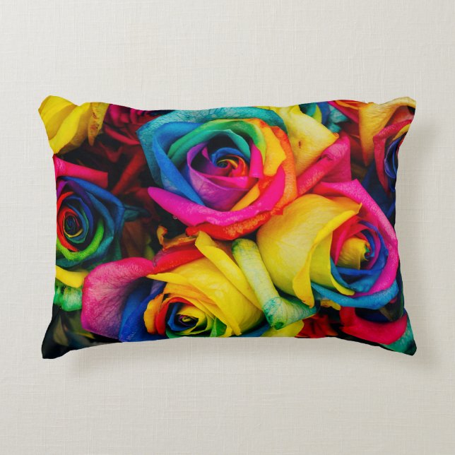 Assorted-colour petaled flowers decorative cushion (Front)