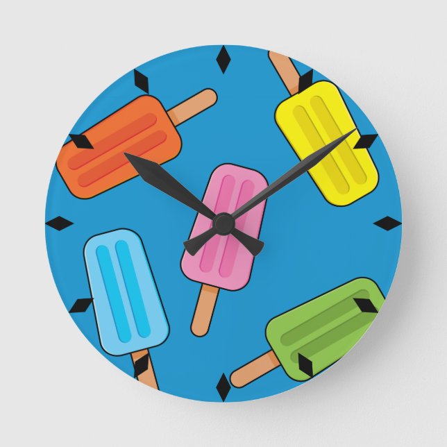 Assorted Colourful Popsicles Pattern Round Clock (Front)