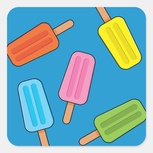 Assorted Colourful Popsicles Pattern Square Sticker (Front)