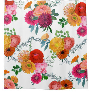 Assorted Colourful Watercolors Flowers Illustratio Shower Curtain