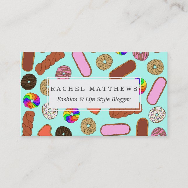 Assorted Cute Breakfast Foodie Doughnuts Business Card (Front)