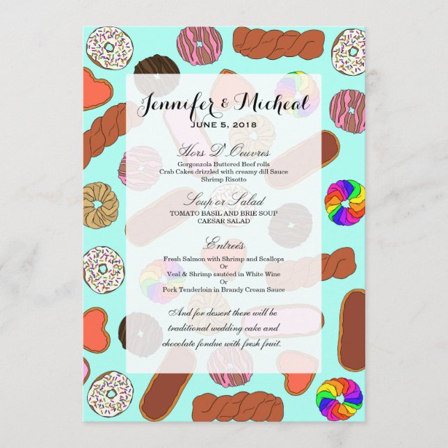 Assorted Cute Breakfast Foodie Doughnuts Menu (Front)