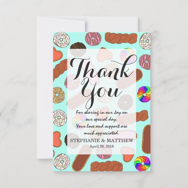 Assorted Cute Breakfast Foodie Doughnuts Thank You Card (Front)