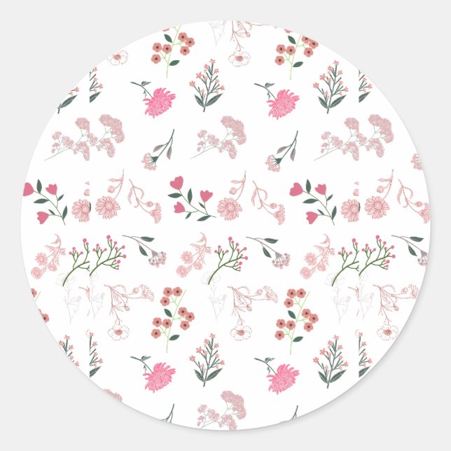 Assorted Delicate Flowers in Pattern Print Classic Round Sticker (Front)