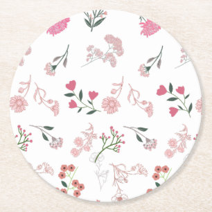Assorted Delicate Flowers in Pattern Print Round Paper Coaster