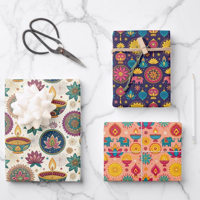 Assorted Diwali Patterns Wrapping Paper Sheet (Front)