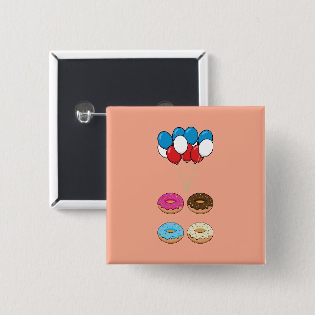 Assorted Donuts and Balloons 15 Cm Square Badge (Front & Back)