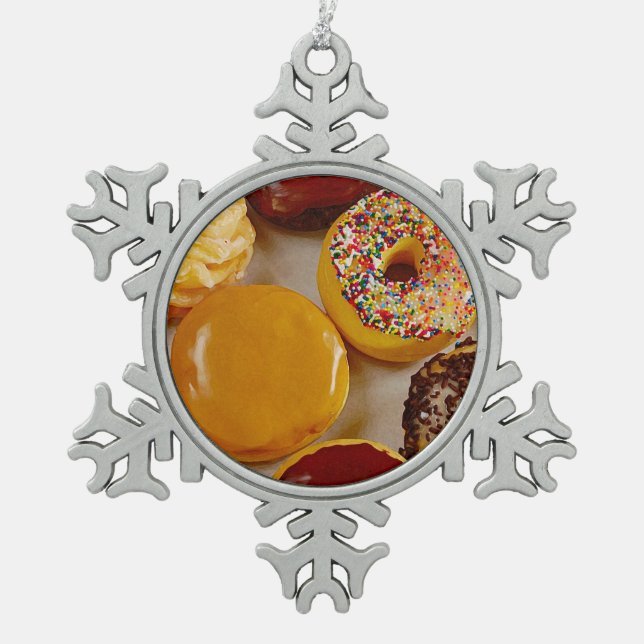 Assorted doughnuts snowflake pewter christmas ornament (Front)