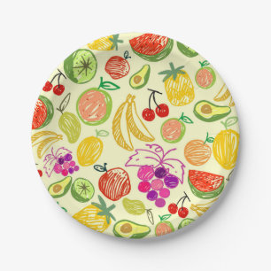 Assorted Fruit Doodle Pattern Paper Plate