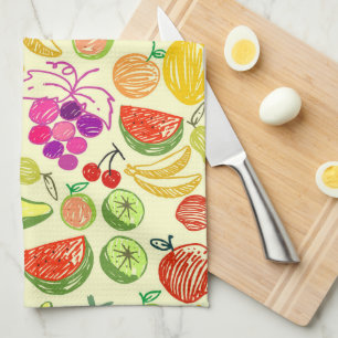 Assorted Fruit Doodle Pattern Tea Towel